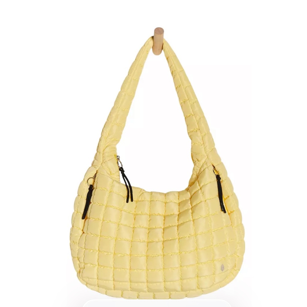 Free People Quilted Tote Bag Sour Citrus Yellow NWT